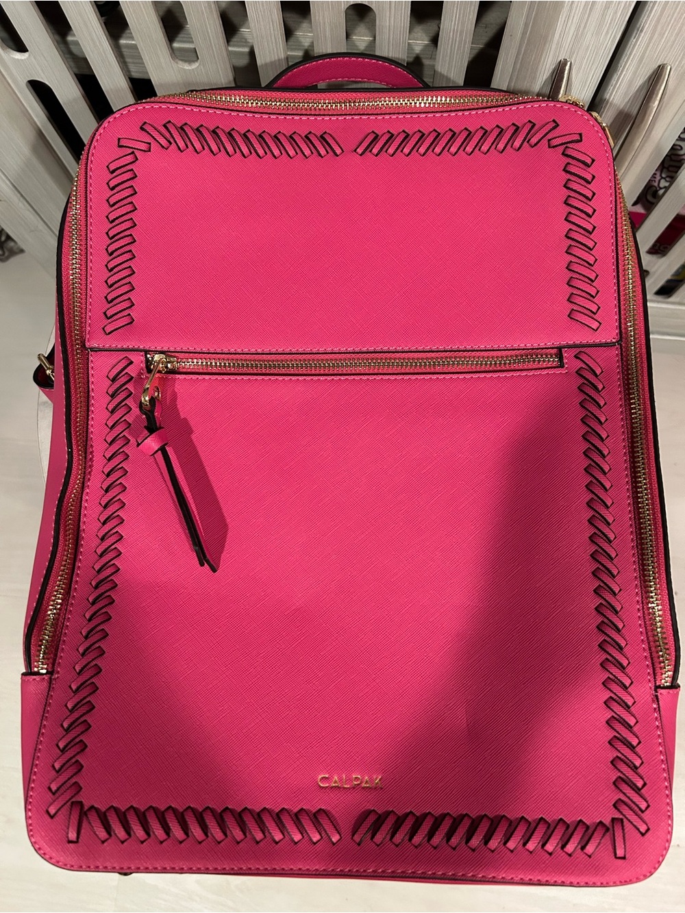 Calpak Hot Pink Women's Backpack with Whipstitch Trim